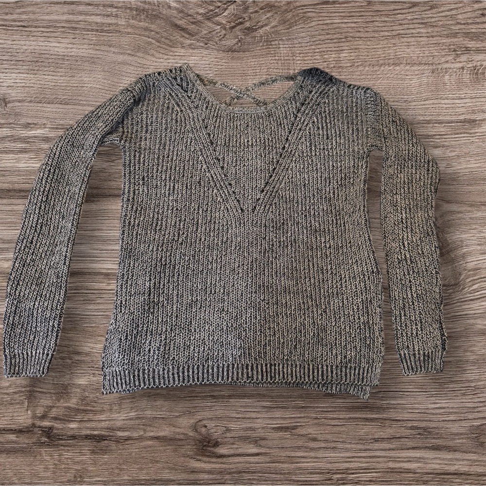 Skies Are Blue Black & White Open Knit Sweater | Size Small | Criss-Cross Back